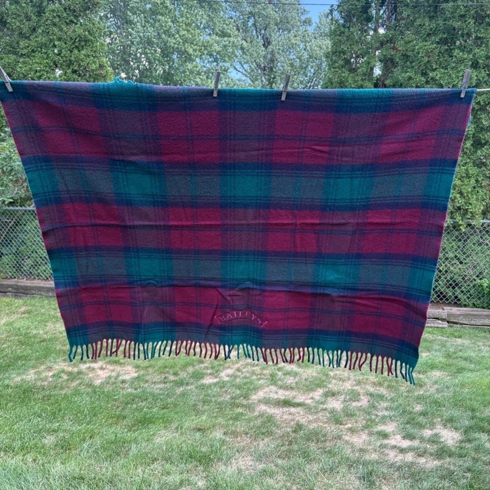 Faribo Pure Wool Blanket Faribault Mill "Baileys" Grn/Rd Tartan Plaid Throw USA